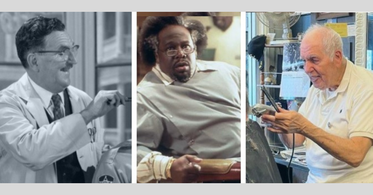 If there was a barber hall of fame, these three belong there: (L-R) Floyd from the Andy Griffith Show, Eddie from the Barbershop movies, and Cel Pelayo.