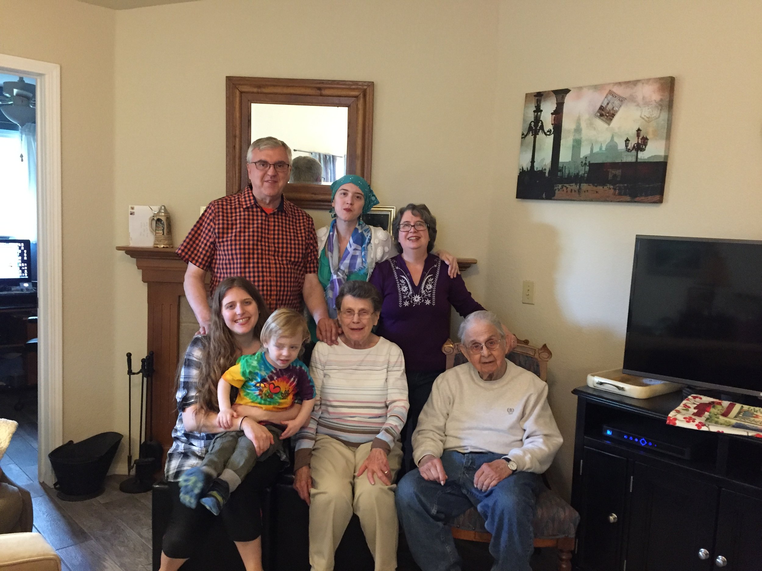  Four generations come together to celebrate three birthdays.  Photo-Newvine Personal Collection 