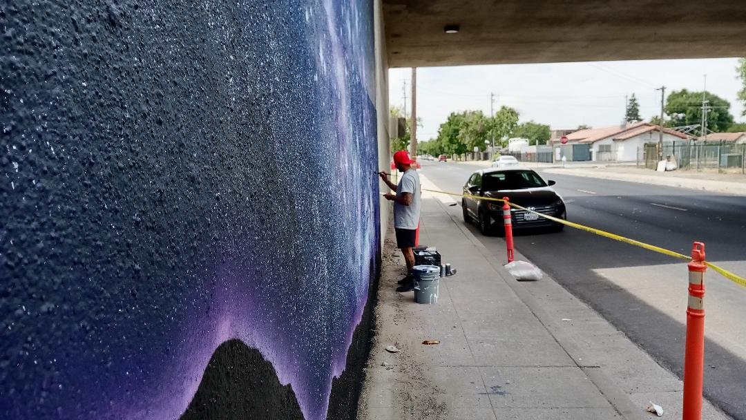 Martin’s mural is called “Chase Your Dreams”, and depicts a galaxy of stars in the deep recesses of space. Photo: Steve Newvine