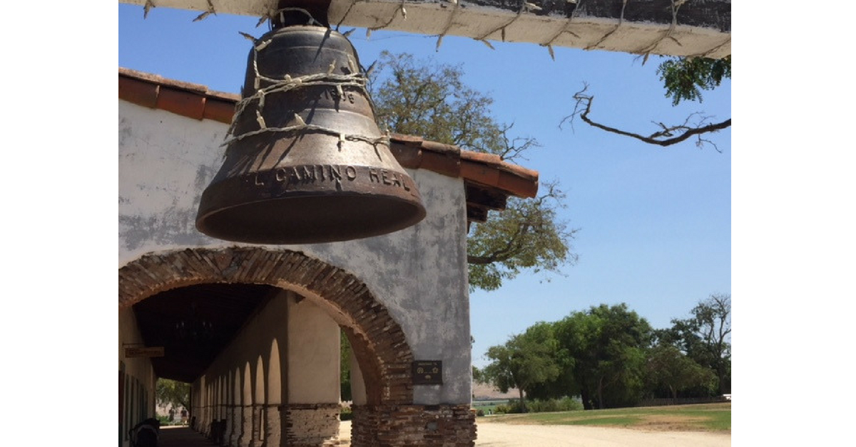  The bell in front of San Juan Bautista along Camino Real, translated as Royal Highway.  Photo by Steve Newvine 
