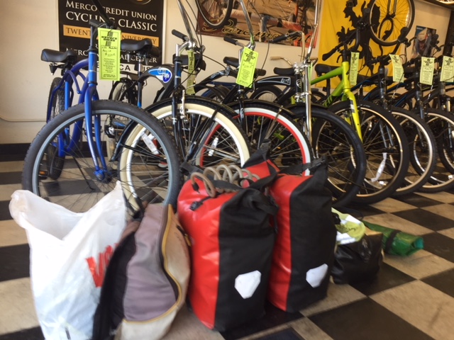   This is the luggage Francois carries with him on his bike as he travels all over the globe.  Photo: Steve Newvine. 