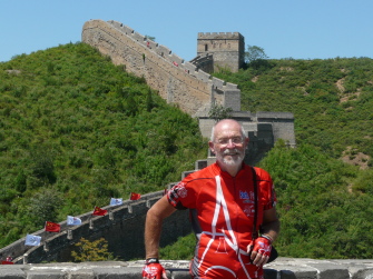  Francois at the Great Wall of China during his 2008 trip with one-hundred other bicyclists that took them from Paris to Beijing.  Photo: velo.hennebert.fz 