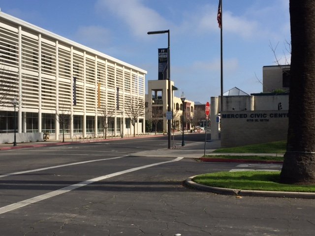 The new building under construction is in the same block as the UC Merced Downtown Campus Center seen here in a photo from the grand opening of 2018. Photo: Steve Newvine