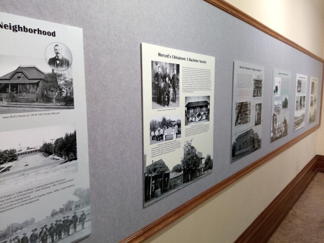   Some of the storyboards in the Merced Courthouse Museum exhibit Settlement of Merced County: From Homestead to Colonization.  Photo: Steve Newvine 