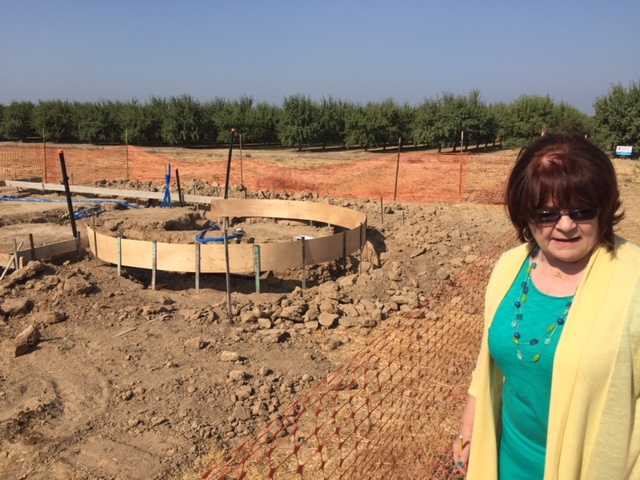  Center director Michele Pecina shows the round work that has already started for the Mammoth Orange Stand at the Fossil Discovery Center of Madera County.  Photo by Steve Newvine 