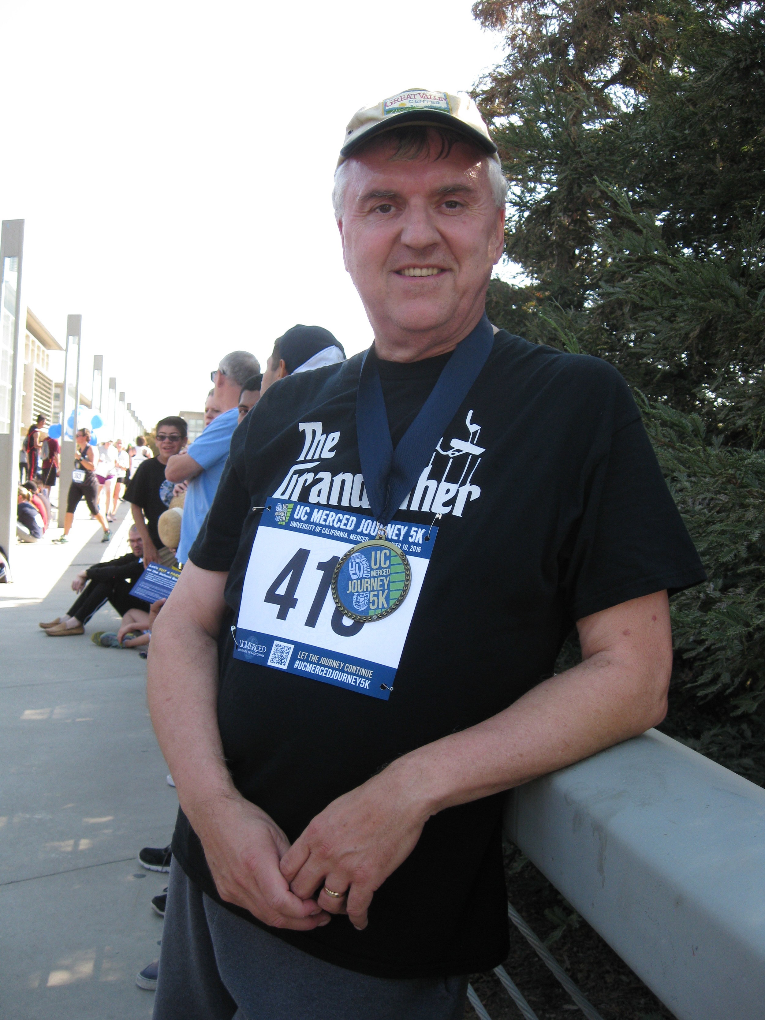  Enjoying the accomplishment of a 5-K run at UC Merced.  Picture from the Newvine Personal Collection 