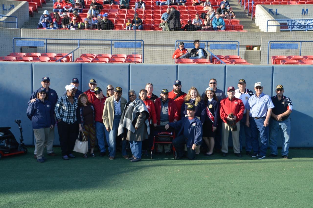  Members of the Los Banos FFA, area veterans, & Central Valley Honor Flight representatives at the Fresno State/Air Force baseball game where the $20,000 donation was presented.  Photo provided by Los Banos FFA 