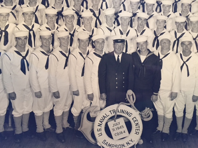   Dave Trautlein is third from the left in the top row of this picture.  He served in the US Navy in the closing days of World War II  