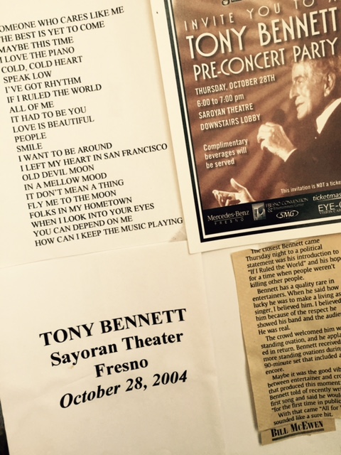   Mementos from Tony Bennett’s concert at the William Sayoran Theater in Fresno in 2004. Photo from the Newvine Personal Collection 