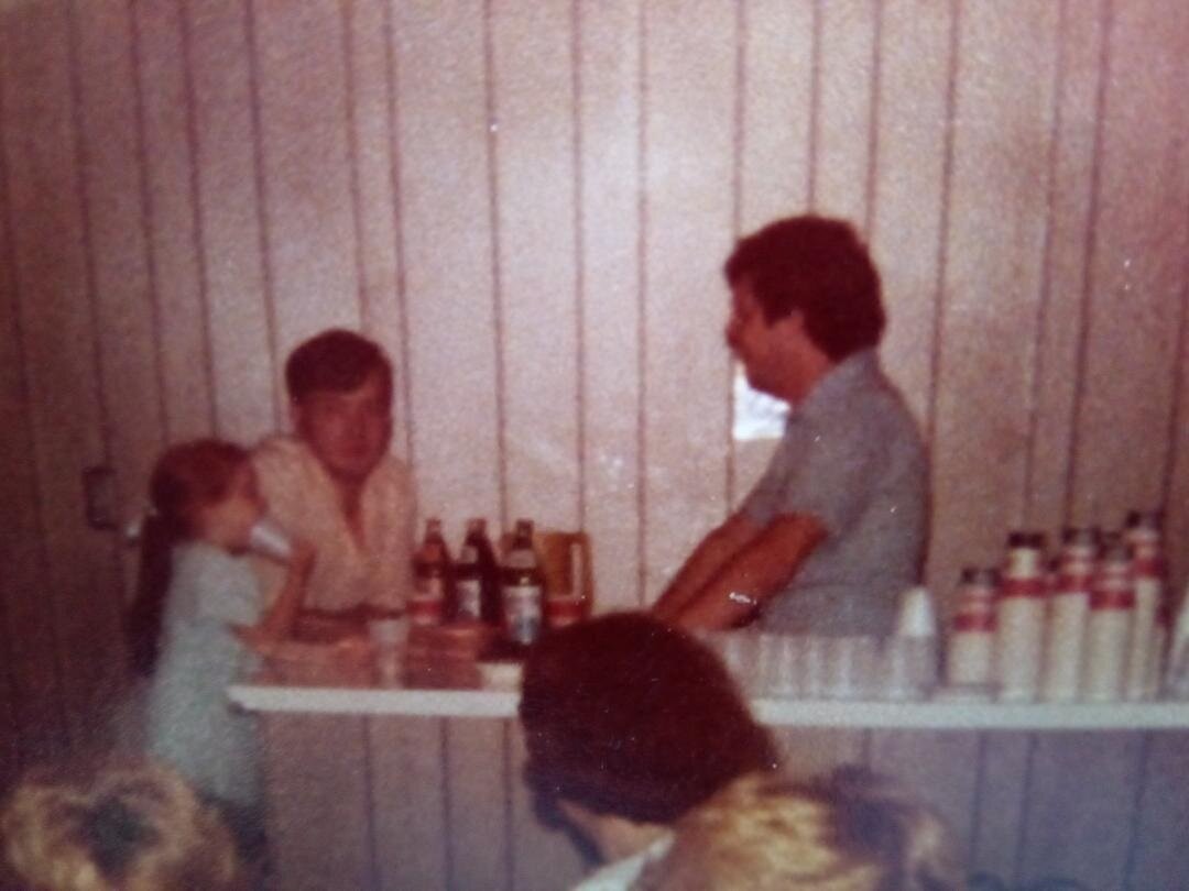   My niece Tina, brother Terry, and good friend Tim in a grainy photo from the rehearsal dinner the night before I was married. Photo: Newvine Personal Collection.  