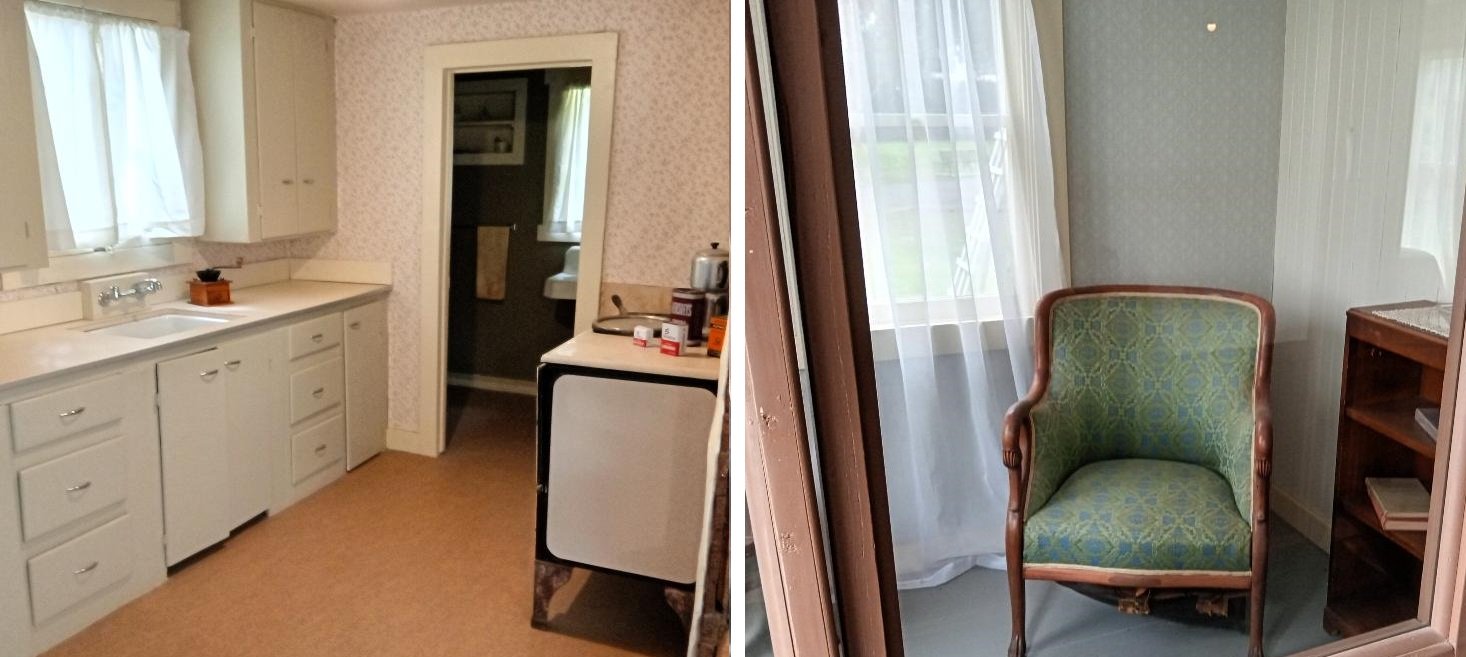Inside the Haggard Boxcar at the Kern County Museum. On the left is the family kitchen; on the right is the living room. Photos: Steve Newvine