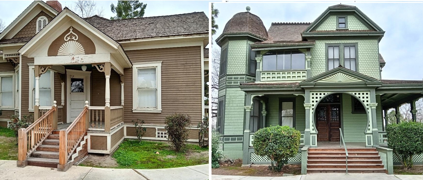 Two of the many structures have been moved to the Kern County Museum. On the left is one of the farmworker housing units from the 1930s. On the right is the Howell House, the home of Bakersfield publisher William Howell. Photos: Steve Newvine
