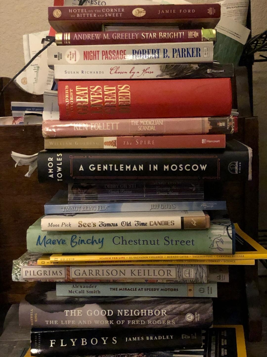  Here’s a stack of books the folks living at my house have read over the past several weeks. Photo: Steve Newvine 