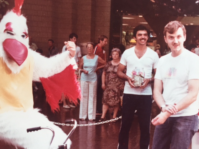  Participating in fund raising antics for the Muscular Dystrophy Telethon.  Photo:  Newvine Personal Collection 