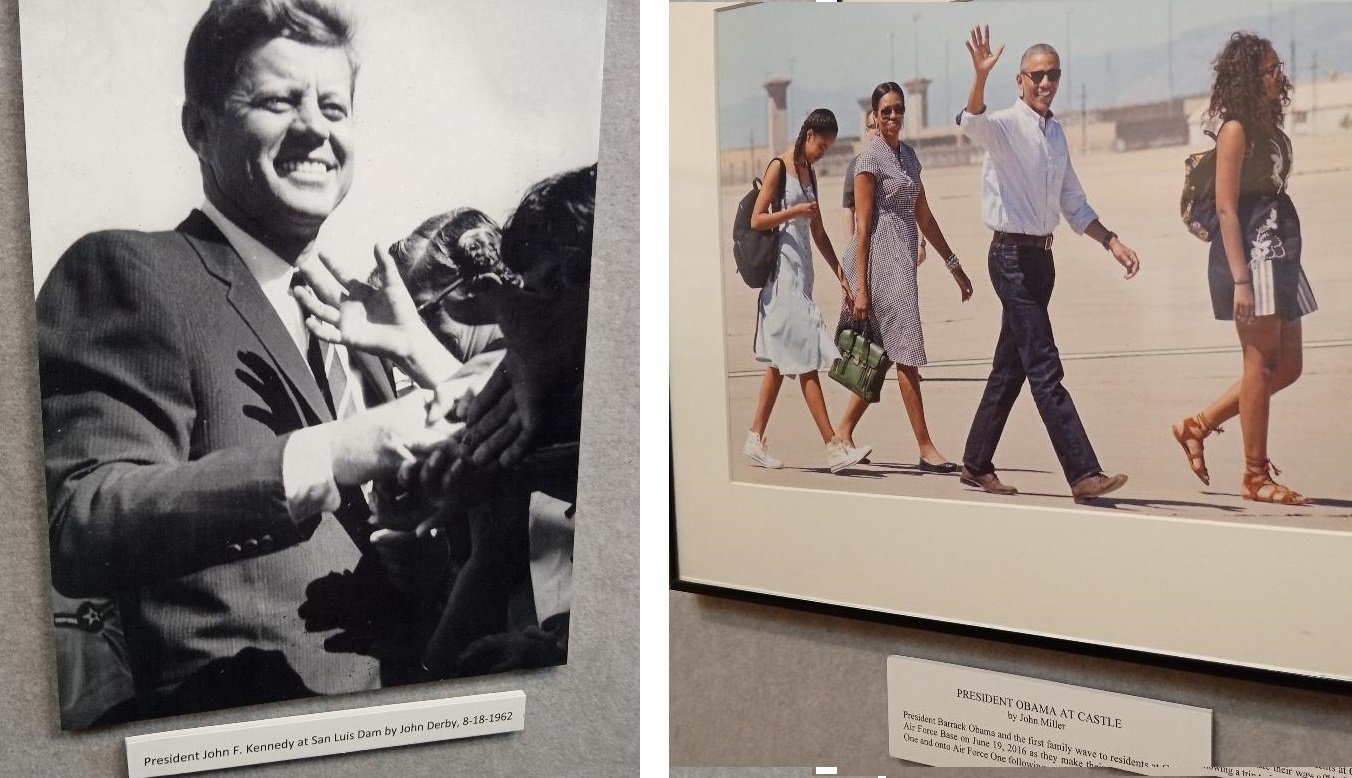 The Merced County Times exhibit includes two photographs from John F. Kennedy and Barrack Obama's presidential visits to Merced County.