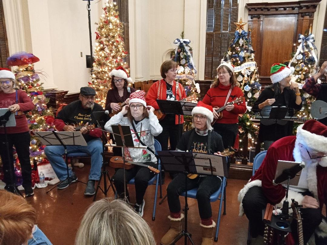  Members of the Bear Creek Ukulele Society perform at the Merced County Courthouse Museum Christmas Open House. Photo: Steve Newvine 
