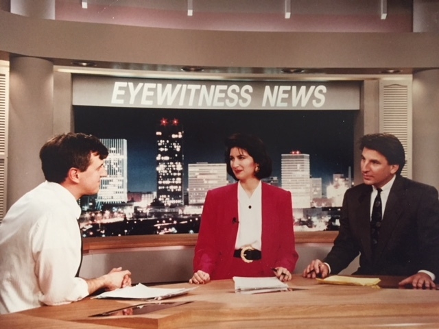   Working with the WROC-TV anchor team where I served as Executive Producer, rounding out a twenty-year career in broadcasting.  Photo: Newvine Personal Collection.  