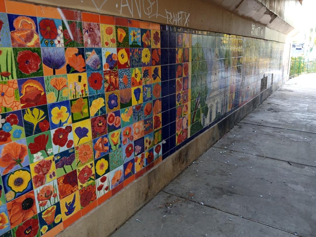  Some of the artwork along the south sidewalk at the G Street underpass. Photo: Steve Newvine 