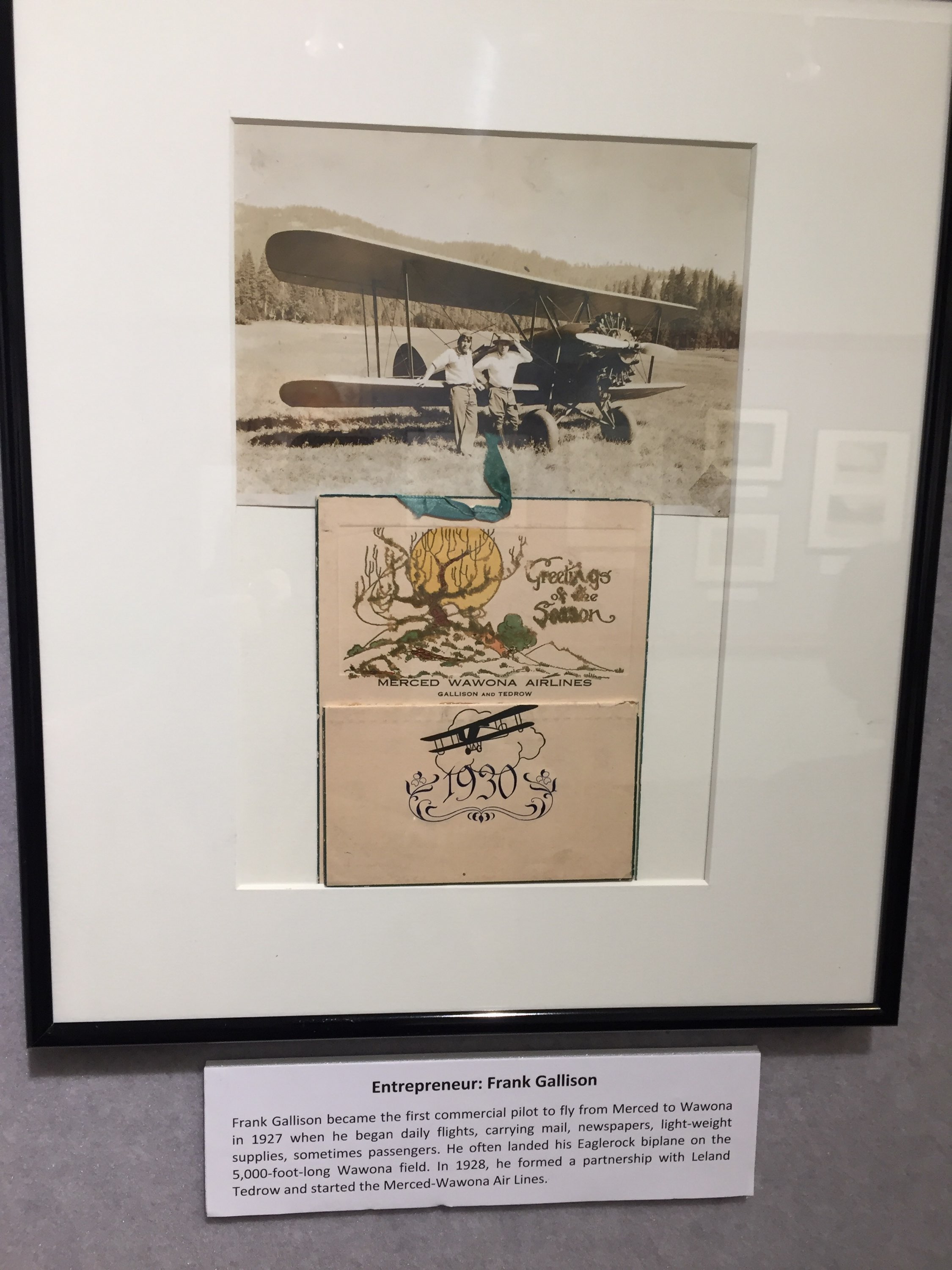  entrepreneur Frank Gallison started air service from Merced to Yosemite back in the 1920s. These pieces of memorabilia are on display at the Courthouse Museum 